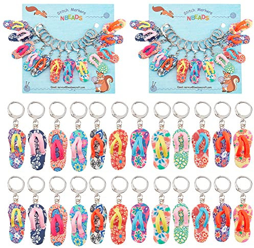 nbeads 24 Pcs Strand Schuh Maschenmarkierer, handgemachte Polymer-Ton Häkeln Stichmarkierer Charms Verriegelung Stich Marker mit 304 Edelstahl Verschluss für Häkeln Weben Nähen Schmuckherstellung