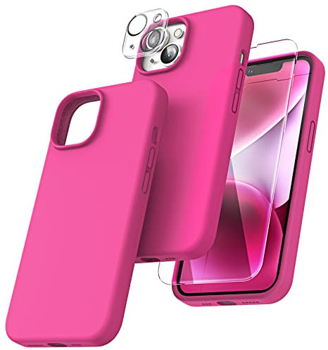 TOCOL Silicone for iPhone 14 Case 6.1-Inch, Liquid Silicone Multi-Color Slim Silky-Soft Touch Anti-Scratch Shockproof Protective Phone Cover, Hot Pink