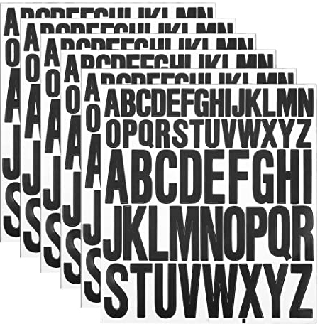 WJRQD 6 Hojas Pegatinas de Letras del Alfabeto Grandes, 2,5 cm 5 cm Letras del Alfabeto Pegatinas de Pared Vinilo Autoadhesivo Grande Letras Impermeables para Manualidades, Buzones (Negro)