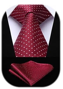 HISDERN Corbatas de color burdeos para hombre, corbata de lunares para boda, pañuelo, corbata formal de negocios y juego de pañuelos de bolsillo
