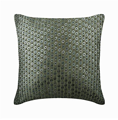 The HomeCentric Silber Dekokissen, 2 Stück, 35x35 cm Seide Sofakissen, Kissenhülle mit Pailletten & gepunktet, Kreise & Punkte Sofakissen, Modern Dekokissen - Silver Duex
