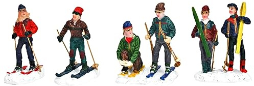 meindekoartikel 4er Set - Skifahrer unterwegs auf der Piste - Lichthaus Winterwelt - Miniaturfiguren Miniatur-Modell für ihre Miniaturwelt