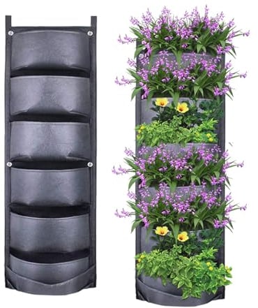 Yuccer Tasca Fioriera Orizzontale Feltro Fioriere Verticali da Parete Giardino Verticale Fioriera Pensile Parete plant bags per Balconi Yards Giardino Decorazione Casa 6 Pocket (Colore 1)