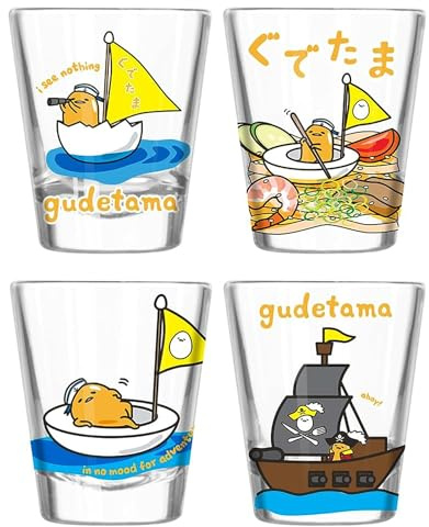 Silver Buffalo Sanrio Gudetama Lazy Egg Lost at Sea Mini-Glas-Set, 42,5 ml, 4 Stück