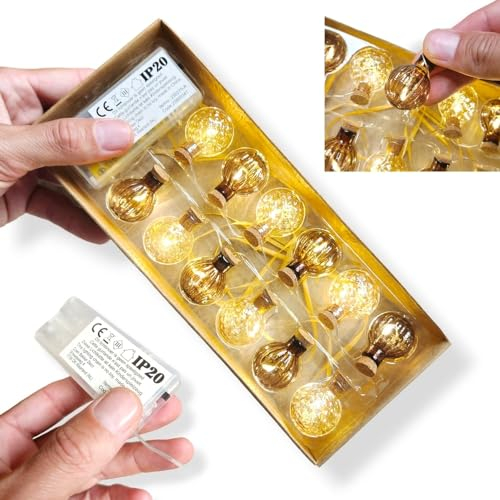 ANTEVIA – Guirnalda luminosa de Navidad, 120 cm, luz cálida, 12 bolas | bolas LED de cristal, decoración de árbol | más de 10 modelos | Color: beige y marrón (guirnalda L1)