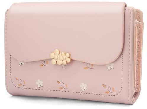 REETEE Portefeuille Femme en Cuir PU Porte Monnaie Femme Petit Format Porte Feuilles pour Femme avec 10 Porte Carte, Porte-Feuille Femmes Zippé Pochette à Monnaie (Rose)