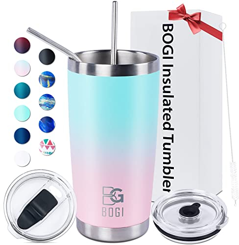 BOGI Tumbler, 20 oz Insulated Tumbler with Straw and Lids,Leakproof Coffee Cup Travel Mug,Double Wall Vacuum Stainless Steel Tumbler Durable Thermal Cup Keep Cold and Hot Drinks Ideal Gifts | Spink