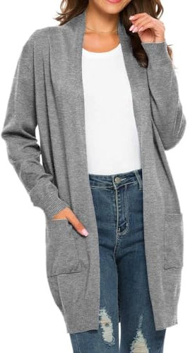 SOYNIA Maglione Felpe Sweater Cardigan Donna Cardigan da Donna Maglione Aperto in Maglia Frontale Oversize Cappotto Spolverino con Tasche Grigio