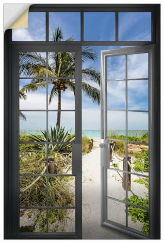ARTland Wanddeko Wandtattoo selbstklebende Vinylfolie 60x90 cm Fensterbilder Fenster Tür Meer Strand Idyll Pflanzen Palme Sanibel Florida U5BW