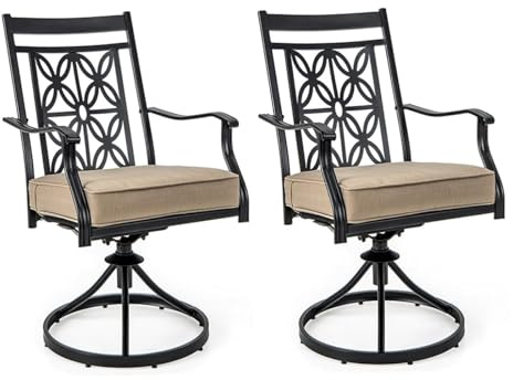 GiantexUK 3 Piece Patio Bistro Set, Cast Aluminum Table and Chairs with Round Coffee Table and 2 Armchairs, Sectional Conversation Set for Backyard Porch Poolside (2 Swivel Chairs)