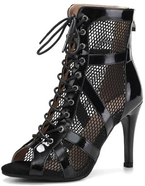 YCALCP Scarpe da Ballo Latino Donna Aperte in Punta Professionali Pratica Tango Stivaletto Ballo,DS789-QP-nero-9.5cm,38.5 EU