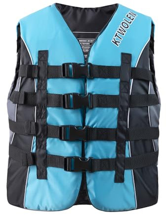KTWOLEN Gilet Aiuto al Galleggiamento per Adulti Gilet da Pesca Giacca Galleggiante per Vela Surf Canottaggio Pesca Kayak Giubbotto Galleggiante per Sport Acquatici, Blu, L