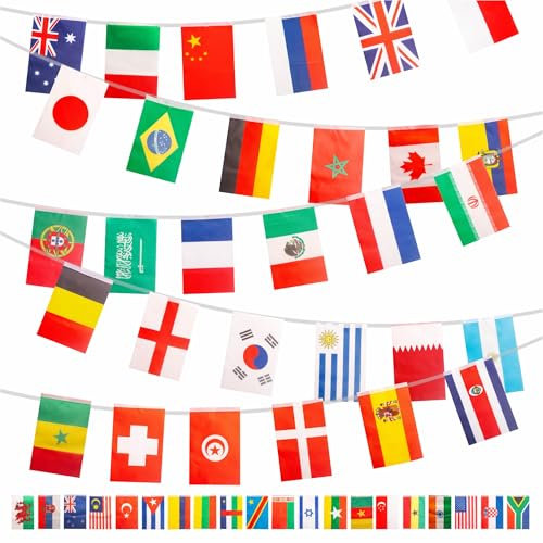 Banderas olímpicas de 25 m, banderines del mundo, banderas de 100 países, banderas del mundo, banderas internacionales, banderines del juego olímpico 2024, decoraciones de fiesta para bar, jardín al