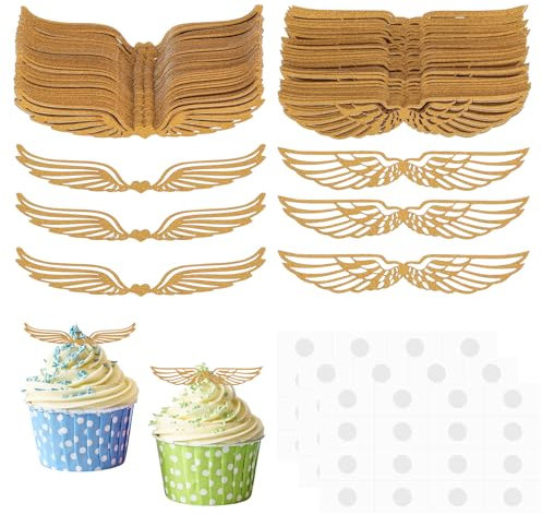 100 Stück Gold Glitter Flügel Kuchen Dekoration, Golden Schokolade Flügel Party Dekoration, Hexe Party Schokolade Cupcake Topper Flügel für Kuchen Cupcakes Geburtstag Party Dekoration, 2 Stile