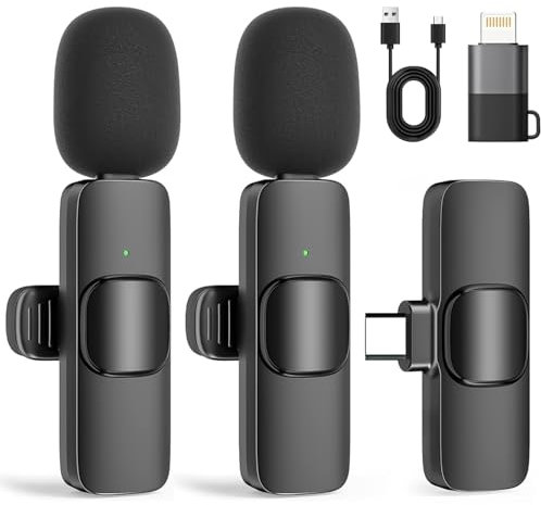 Oskuglin Microfono lavalier wireless, microfono wireless, microfono professionale plug and play, adatto per iOS/Android, adatto per registrazione video, registrazione audio, trasmissione in diretta