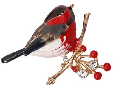 HIXNUG Broche rouge-gorge en émail et cristal - Broche pour femme - Broche pour pull châle - Bijoux en forme d'animal - Cadeau pour femme
