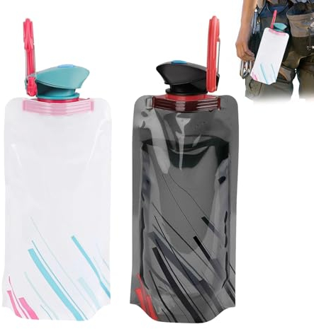 Elfinfi 2 Pièces Gourde Souple, Réutilisables Gourde Pliable, 700ML Gourde Randonnée, Gourde Sans BPA, Gourde Souple, Gourde Pliable pour Randonnée, Voyage, Aventure (Noir, Blanc)