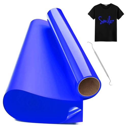 Hengrongshen Plotterfolie Textil Blau, 30,5 cm x 150 cm Heat Transfer Vinyl Flexfolie Rollen mit Plotter Werkzeug, Flexfolie Plotter Textil für Cri-Cut & Silhouette DIY T-Shirt (Navy Blau)