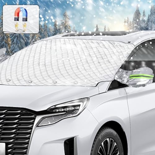 NYZQIW Magnetische Frontscheibenabdeckung Winter, Auto Scheibenabdeckung, Windschutzscheibe Abdeckung Winter mit 2 Spiegelschuz, für Die Meisten Autos Gegen Frost, Schnee, Staub