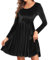 Yutdeng Women Velvet Dress Long Sleeve Crew Neck Ladies Bodycon Mini Dress Elegant Cocktail Dress Knee Length Ball Gowns Dress Christmas Wedding Party Club Evening Swing Dress,Black,M