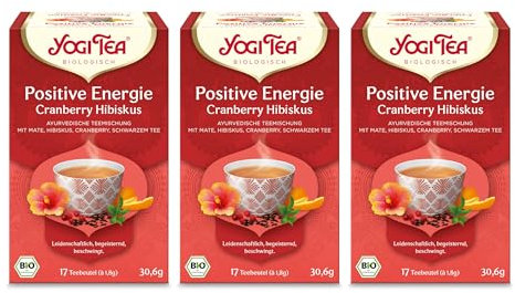 Yogi Tea - Cranberry Hibiskus, Ayurvedischer Bio Gewürz- und Kräutertee, Positive Energie, Mischung aus Mate, Hibiskus, Cranberry, Schwarztee, Yogi Tee 3er Pack, 3x17 Beutel (51 Teebeutel insgesamt)