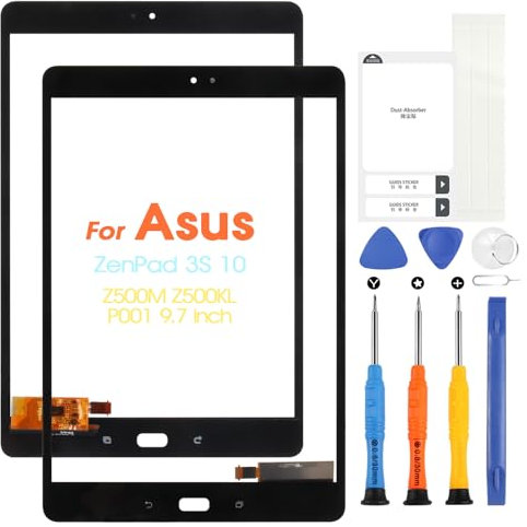ARSSLY per Asus ZenPad 3S 10 Touch Screen per Asus Z500M P027 Z500KL P001 Z500 9.7 Touch Display Pannello Vetro con Riparazione Kit (Nero, non LCD Display)