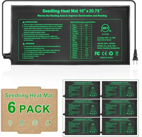 HYDGOOHO Seedling Heat Mat 10 x 20.75 in 6 Pack,Waterproof Heat Mat for Seed Starting,Heated Propagator Plant Heating Mats for Seedling Germination