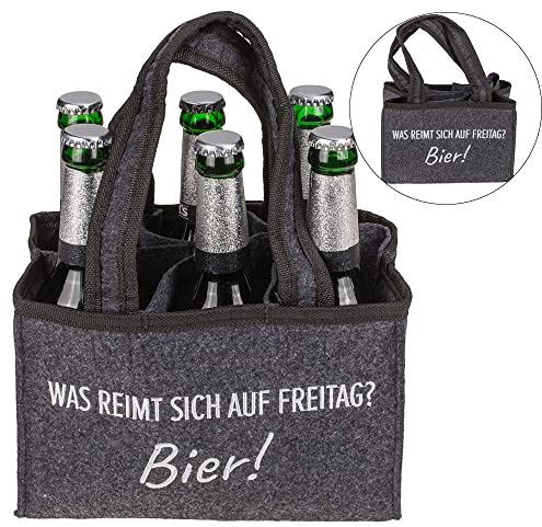 Bier- und Flaschentasche aus Filz mit 6 Fächern, Was reimt sich auf Freitag-Bier