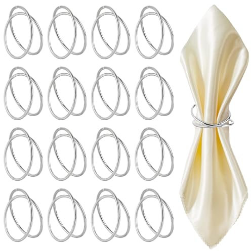 16 Stück Serviettenringe Silber, Servietten Ringe Doppelspiralkreis-Design, Metall Serviettenschnallen, Elegante Schlichtheit Napkin Rings für Partys, Hochzeiten, Feste