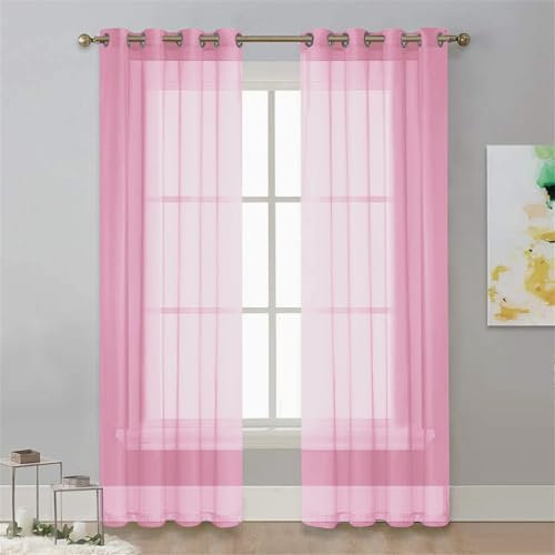 Surwin Couleur Unie Classique Lot de 2 Rideau Voilage, Rideau à Oeillets, Voiles Intérieurs Translucides, Rideaux Salon Moderne pour Décorer Salon, Chambre, Cuisine, Fenêtre (Rose,100x200cm)