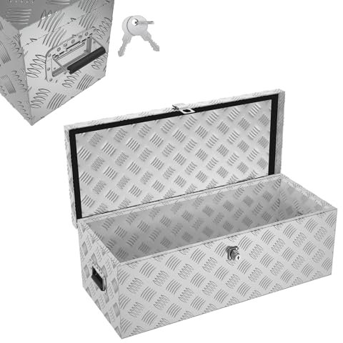 Froadp Aluminium Kiste mit Deckel, 762x330x244 mm Alubox Werkzeugkiste abschließbar, wasserdichte Alu Transportbox für Werkzeuge, Camping & Aufbewahrung (Silber)