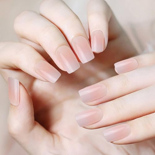 24 Piezas Uñas Postizas Cortas, Uña Falsa Artificial Acrílico, Cuadradas Adhesivas Uñas Press on Nails, Francesas Rosa Blanco Gradient, Cobertura Completa con Pegamento Gelatina para Mujer y Niñas