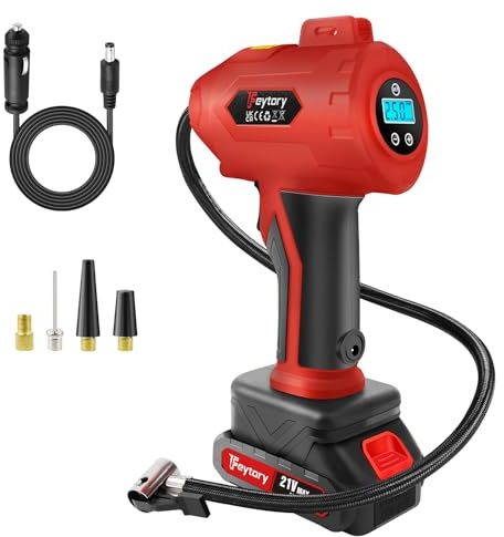 Cordless Tyre Inflator Portable Air Compressor Car Tyre Pump, 180 PSI 21V Rechargeable Battery Portable Handheld Electric Digital Tyre Pump with LED Light & 3 Nozzle for Car Bicycles Motorcycles Ball