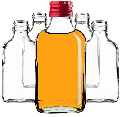 KADAX Flachmann 100ml, 50 Stück, kleine Glasflaschen mit Schraubverschluss, Fläschchen, leere Flaschen zum Befüllen, mini Likörflaschen, Schnapsflaschen (Rot)