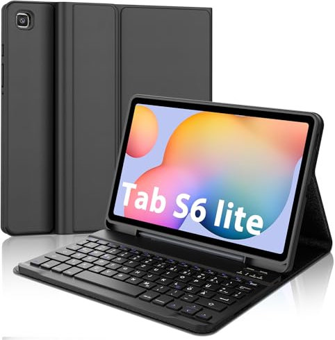 SENGBIRCH Hülle für Samsung Galaxy Tab S6 Lite (2024) 10,4 Zoll mit Tastatur - Deutsch QWERTZ Layout Kabellose Abnehmbare Folio Keyboard Hülle für Galaxy Tab S6 Lite 10.4, Schwarz