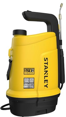 Stanley Pulverizador a presión 5 L, pulverizador de jardín, eléctrico, batería de Litio Recargable, Lanza telescópica, Boquilla Ajustable, autonomía 2,5 h, máx. 2 Bar, 0,33 L/min, Amarillo/Negro