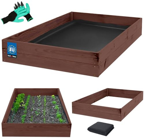 KOTARBAU® Tiefbeet Blumenkasten aus Holz 120x80x18cm Imprägniert Pflanzkästen Braun Hochbeet Kräuterbeete Pflanzkübel Anzuchtbeet Hochbeete für Garten Gemüsezucht Gemüsekiste + Handschuhe mit Krallen