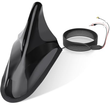 Eightwood Antenne Voiture Active Dab+/FM -Antenne Aileron Requin avec Amplificateur Signal -avec Adaptateur DIN/SMB/Répartiteur autoradio (Extension Câble 5m) pour Pioneer/Alpine/Sony/Clarion