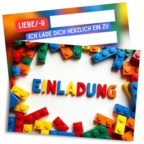 ZETTMANN® Bausteine Einladungskarten Kindergeburtstag mit bunten Baustein Party Karten sind die Bausteine Einladung für Jungen Mädchen Kinder Geburtstag Kinderparty Bauklötze (Bausteine)
