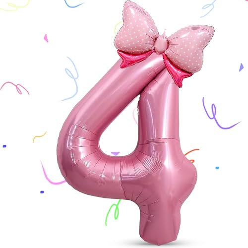 4 Palloncino Elio, Palloncini Numeri 4 Decorazione, Foil Palloncini Numeri 4, Palloncino Numero Rosa, Palloncino Numero Gigante, per Bambino Compleanno, Baby Shower, Anniversario (4)