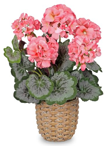 Arborus Kunstblume Geranie 37 cm Künstliche Blumen im Topf wie Echt | Künstliche Frühlingsblumen Rosa Tischdeko Fensterbank Balkon Deko Unechte Blumen für Bad Wohnzimmer Schlafzimmer Küche Dekor