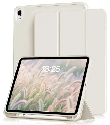 ZOYU Case for iPad (A16) 11 Inch 2025, iPad 10th Generation 2022 10.9 Inch | Trifold Stand Protective Cover with Pencil Holder, Soft TPU Back Shell, Support Touch ID, Auto Wake/Sleep, Beige