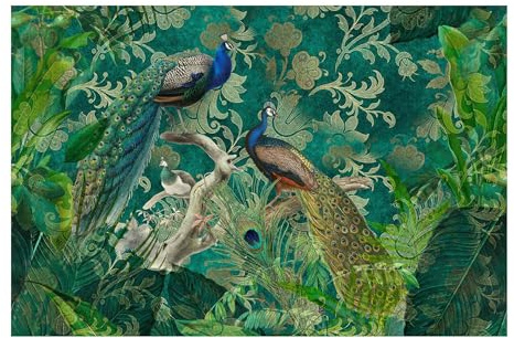 Fototapete Premium Shabby Chic Collage Edler Pfau II Wandtapete 384 x 255cm