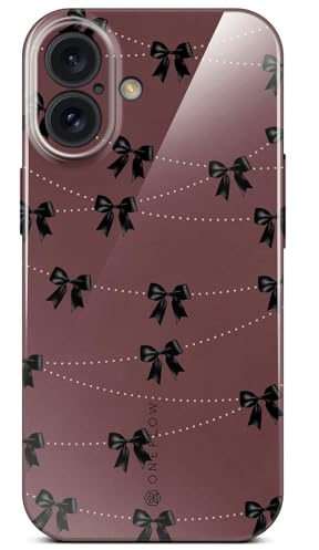 ONEFLOW für iPhone 16 Hülle mit Design Muster, Designer Case Handy Schutzhülle mit Kameraschutz, Hardcase Bedruckt dünne Handyhülle, Splash Cover, Rot Schwarz Schleifen