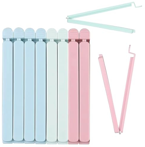 10 Pack Large Food Bag Clips, Clip Closure Bag, Sturdy Plastic Food Clips for Foods Storage, Reusable Colorful for Snack, Coffee, Home, Kitchen, Travel, Camping (Green+Blue+Pink)