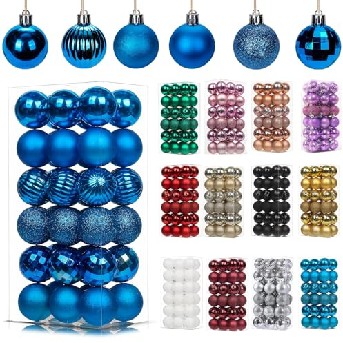 36Pcs Blue Baubles for Christmas Tree Decorations,40mm/1.57 Small Xmas Bauble Hanging Ball,Christma Balls Ornaments with Strings,Shatterproof Blue Christmas Baubles for Xmas Tree Holiday Party Decor