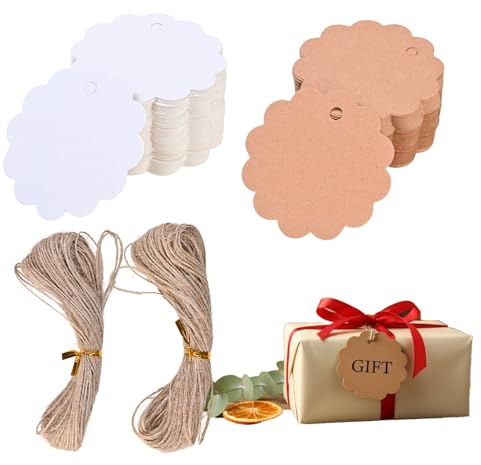 Rieoany 200er-Set Geschenkanhänger aus Kraftpapier, Weiße Geschenkanhänger aus Papier, Runde Etiketten mit Kordel, Etiketten Zum Anhängen, Geeignet für Feiertage und DIY-Projekte