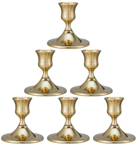 Candlestick Holders Taper Candle Holders, 6 Pcs Brass Gold Candle Stick Metal Candle Holder for Table Centerpiece,Wedding Reception, Festive Christmas Mantel Decoration or Home Decor (Gold)