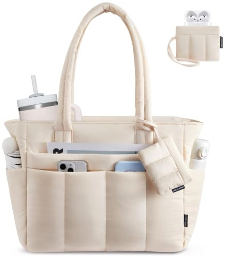 LOVEVOOK Handtasche Damen Shopper Tasche Groß, Leicht Arbeitstasche Puffer Tote Bag mit Reißverschluss, Schultasche Lehrertasche mit 17,3 Zoll Laptopfach, Schultertasche für Business Schule Reise