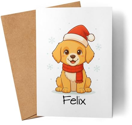 Kiddle-Design Weihnachtskarte Namen personalisiert, Karte Weihnachten Geldgeschenk Junge & Mädchen mit Hund, Nikolausgeschenk, für Kinder mit Tier